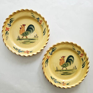 Target Home Rooster Salad Plates Hand Painted Yellow Pottery Retro Farmhouse 2pc